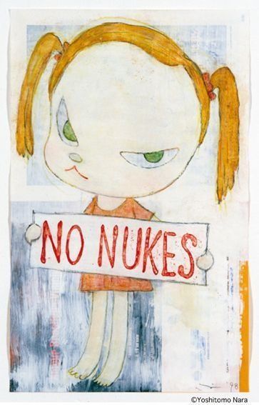 画集「NO WAR!」より。反原発デモでシンボルとなった作品。「No Nukes」1998 (c) Yoshitomo Nara, courtesy of the artist