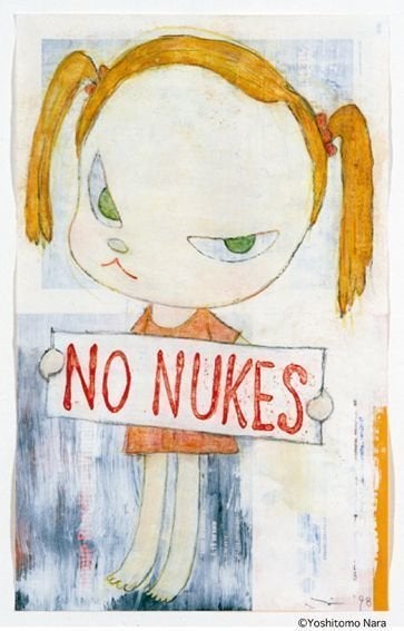 画集「NO WAR!」より。反原発デモでシンボルとなった作品。「No Nukes」1998 (c) Yoshitomo Nara, courtesy of the artist