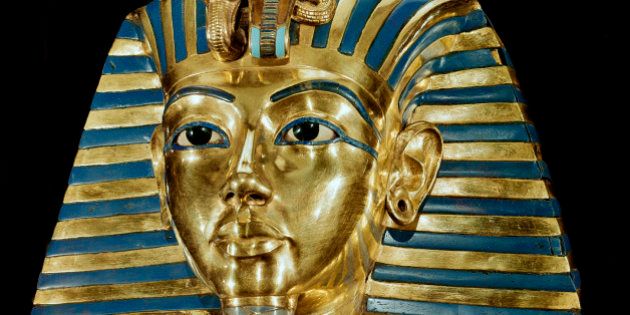 Egyptian Antiquities. Mask of Pharaoh Tutankhamun, part of Tutankhamun's Treasures. Gold with precious stones, H54 cm, 18th Dynasty,c. 1340 BC. From the Tomb of Tutankhamun, Valley of the Kings, Thebes. Egyptian Museum, Cairo, Egypt