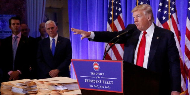 U.S. President-elect Donald Trump speaks during a news conference in Trump Tower, Manhattan, New York, U.S., January 11, 2017. REUTERS/Shannon Stapleton