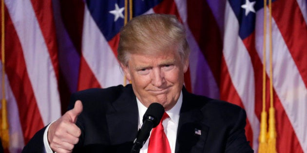 President-elect Donald Trump gives his acceptance speech during his election night rally, Wednesday, Nov. 9, 2016, in New York. (AP Photo/John Locher)