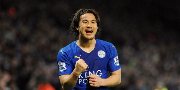 LEICESTER, ENGLAND - MARCH 14 : Shinji Okazaki of Leicester City celebrates after scoring to make it 1-0 during the Barclays Premier League match between Leicester City and Newcastle United at the King Power Stadium on March 14 , 2016 in Leicester, United Kingdom. (Photo by Plumb Images/Leicester City FC via Getty Images)