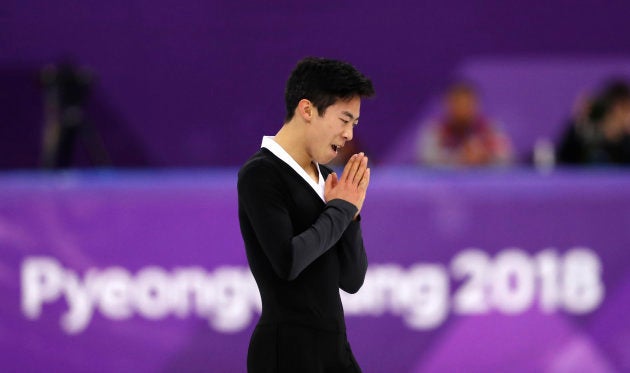 Figure Skating - Pyeongchang 2018 Winter Olympics - Men Single free skating competition final - Gangneung, South Korea - February 17, 2018 - Nathan Chen of the U.S. reacts after his performance. REUTERS/Damir Sagolj