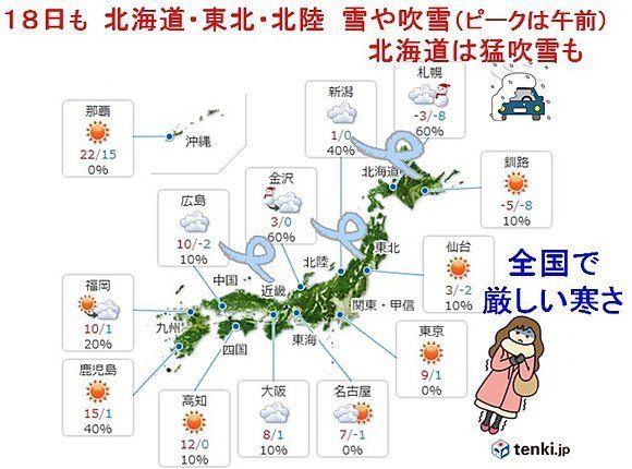 北日本で車が運転できないほどの猛吹雪、全国的にも真冬の寒さに逆戻り