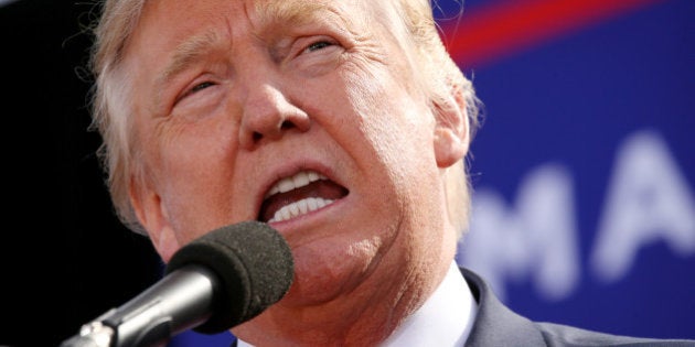 PORTSMOUTH, NH - OCTOBER 15: US Republican presidential nominee Donald Trump speaks during a Donald Trump Rally at Toyota of Portsmouth in Portsmouth, NH on Oct. 15, 2016. (Photo by Craig F. Walker/The Boston Globe via Getty Images)