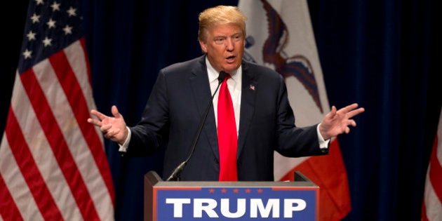 Republican presidential candidate Donald Trump speaks at a rally, Saturday, Jan. 9, 2016, in Ottumwa, Iowa. (AP Photo/Jae C. Hong)