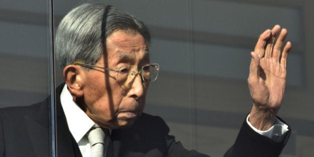 Japanese Prince Mikasa, 100-year-old uncle of Emperor Akihito, waves to well-wishers gathered for the annual New Year's greetings at the Imperial Palace in Tokyo on January 2, 2016. Emperor Akihito called for peace in his New Year's greeting to more than 62,000 visitors. AFP PHOTO / KAZUHIRO NOGI / AFP / KAZUHIRO NOGI (Photo credit should read KAZUHIRO NOGI/AFP/Getty Images)