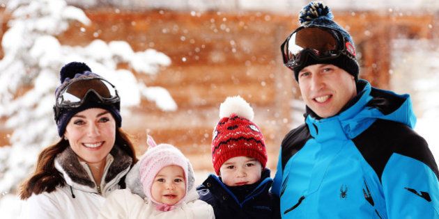 FRENCH ALPS, FRANCE - MARCH 3: (NEWS EDITORIAL USE ONLY. NO COMMERCIAL USE. NO MERCHANDISING) Catherine, Duchess of Cambridge and Prince William, Duke of Cambridge, with their children, Princess Charlotte and Prince George, enjoy a short private skiing break on March 3, 2016 in the French Alps, France. (Photo by John Stillwell - WPA Pool/Getty Images)(TERMS OF RELEASE - News editorial use only - it being acknowledged that news editorial use includes newspapers, newspaper supplements, editorial websites, books, broadcast news media and magazines, but not (by way of example) calendars or posters.)