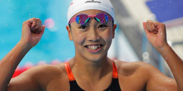 KAZAN, RUSSIA - AUGUST 03: Kanako Watanabe of Japan celebrates after winning the silver medal in the Women's 200m Individual Medley Final on day ten of the 16th FINA World Championships at the Kazan Arena on August 3, 2015 in Kazan, Russia. (Photo by Adam Pretty/Getty Images)