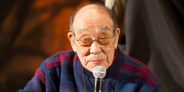 SAN FRANCISCO, CA - FEBRUARY 08: Haruo Nakajima, the original Godzilla, answering audience quiestions at Kirk Hammets' Fear FestEvil at Grand Regency Ballroom on February 8, 2014 in San Francisco, California. (Photo by Miikka Skaffari/FilmMagic)