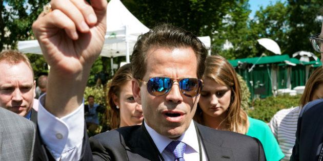 White House Communications Director Anthony Scaramucci talks to the media outside the White House in Washington, U.S., July 25, 2017. REUTERS/Yuri Gripas