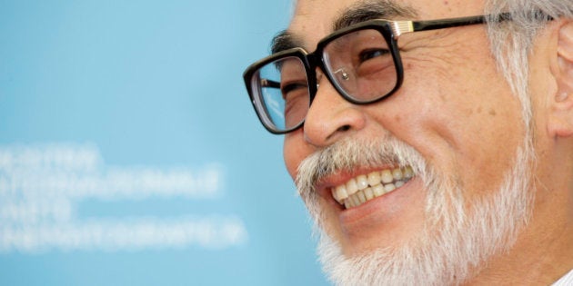 Filmmaker Hayao Miyazaki poses at the photo call for the movie 'Gake No Ue No Ponyo' at the 65th edition of the Venice Film Festival in Venice, Italy, Sunday, Aug. 31, 2008. (AP Photo/Joel Ryan)