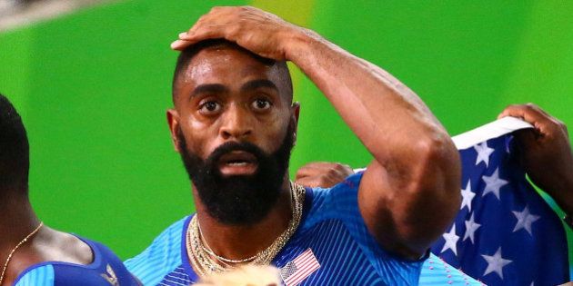 Tyson Gay of USA reacts after his men's 4 X 100m relay was disqualified in the final at the 2016 Rio Olympics in an August 19, 2016 file photo. Trinity Gay, the 15-year-old daughter of U.S. Olympic sprinter Tyson Gay died on Sunday after being caught in an exchange of gunfire between two vehicles outside of a Kentucky restaurant, police said. REUTERS/David Gray/Files FOR EDITORIAL USE ONLY. NOT FOR SALE FOR MARKETING OR ADVERTISING CAMPAIGNS.