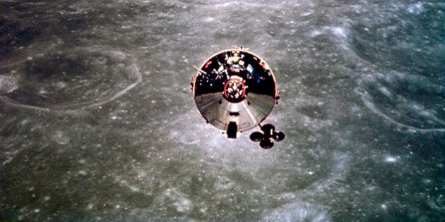 UNITED STATES - MAY 30: The Apollo 10 Command and Service Module is shown in orbit over the far side of the moon. Apollo 10, carrying astronauts Thomas Stafford, John Young and Eugene Cernan, was launched in May 1969 on a lunar orbital mission as the dress rehearsal for the actual Apollo 11 landing which took place two months later. (Photo by SSPL/Getty Images)