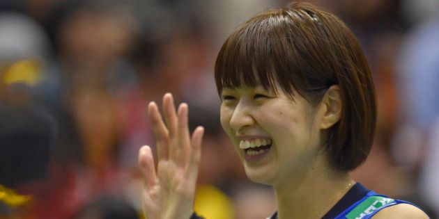 TOKYO, JAPAN - MAY 22: Saori Kimura #3 of Japan waves for fans after winning the Women's World Olympic Qualification game between Netherlands and Japan at Tokyo Metropolitan Gymnasium on May 22, 2016 in Tokyo, Japan. (Photo by Koki Nagahama/Getty Images)