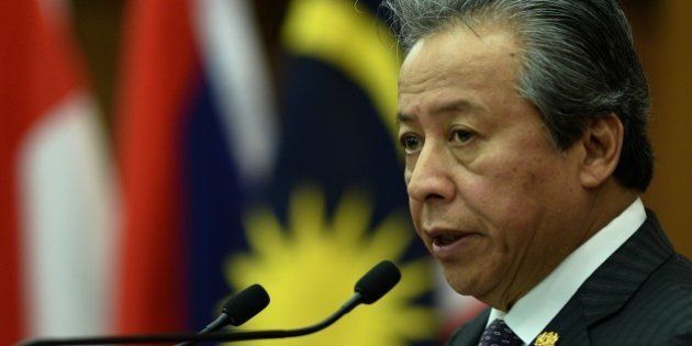 Malaysia's Foreign Minister Anifah Aman speaks during a press conference during the 26th ASEAN Summit in Kuala Lumpur on April 26, 2015. Beijing is moving toward 'de facto control' of the South China Sea, the Philippines warned on April 26 as it called on fellow Southeast Asian countries to 'stand up' to their massive neighbour. AFP PHOTO / MOHD RASFAN (Photo credit should read MOHD RASFAN/AFP/Getty Images)