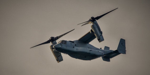 Bell Boeing MV-22 Osprey coming in to land at Kadena Air force base Okinawa Japan