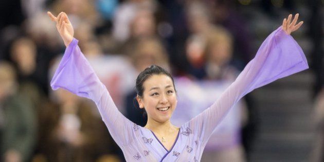 Mao Asada of Japan performs her free skate during the Ladies competition at the ISU World Figure Skating Championships at TD Garden in Boston, Massachusetts, April 2, 2016. / AFP / Geoff Robins (Photo credit should read GEOFF ROBINS/AFP/Getty Images)