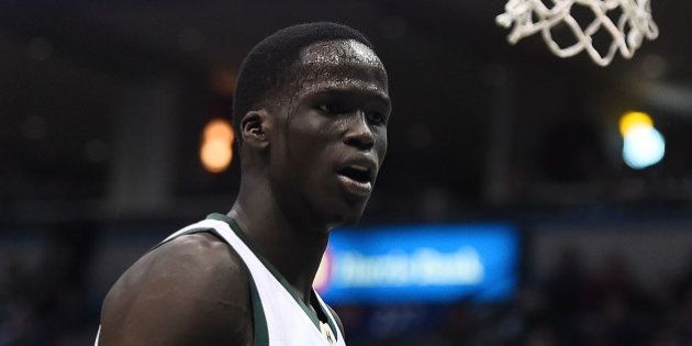 MILWAUKEE, WI - JANUARY 28: Thon Maker #7 of the Milwaukee Bucks reacts to an officials call during a game against the Boston Celtics at the BMO Harris Bradley Center on January 28, 2017 in Milwaukee, Wisconsin. NOTE TO USER: User expressly acknowledges and agrees that, by downloading and or using this photograph, User is consenting to the terms and conditions of the Getty Images License Agreement. (Photo by Stacy Revere/Getty Images)
