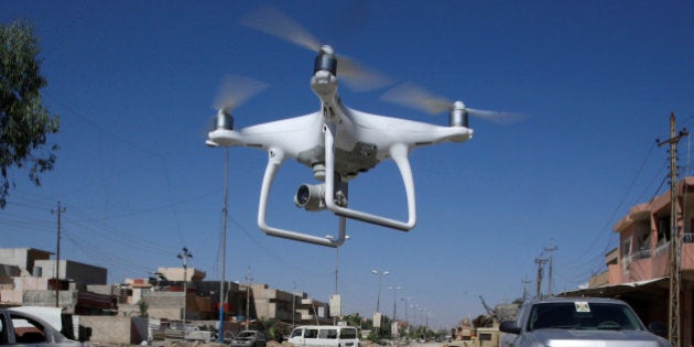 A drone of the Iraqi Army 9th Armoured Mountain Division flies outside their temporary command post in al-Zanjili district in western Mosul, Iraq June 11, 2017. REUTERS/Erik De Castro