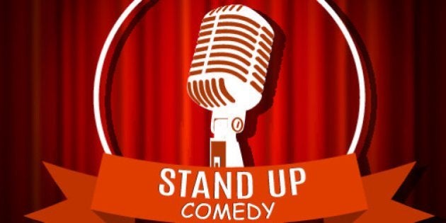 Vintage white silhouette microphone icon against red curtain backdrop. mic on empty theatre stage, vector image illustration. stand up comedian night show background. retro design. ribbon