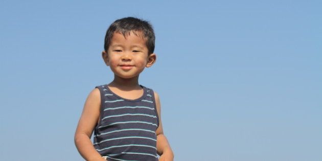 Japanese boy under the blue sky (3 years old)