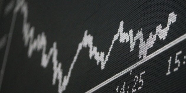 A board displays the chart of Germany's share index DAX at the stock exchange in Frankfurt am Main, western Germany, on September 22, 2015. Share prices on the Frankfurt stock exchange fell more than 3.0 percent in midday trading on September 22, 2015, pushed down by index heavyweight Volkswagen, as it ploughed ever deeper into a pollution cheating scandal. AFP PHOTO / DANIEL ROLAND (Photo credit should read DANIEL ROLAND/AFP/Getty Images)