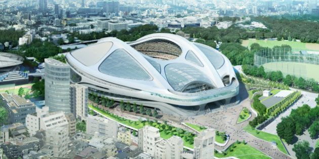 FILE - This file artist's rendering released by Japan Sport Council in July 2015 shows the image of Japan's new national stadium planned for the 2020 Tokyo Olympics but was scrapped by Japan's Prime Minister Shinzo Abe in July. Japanâs ambitions for a trouble-free 2020 Tokyo Olympics to showcase the countryâs economic revival are stumbling through an obstacle course of missteps, as planners lurch from one fiasco to the next. On Sept. 1, 2015, organizers scrapped their Olympics logo, saying it was withdrawn by the designer due to allegations of plagiarism. That followed Abeâs decision in July to give up a gargantuan new national stadium design that critics likened to a bicycle helmet, reducing the project to cut its cost by over a third, to a still-whopping 155 billion yen ($1.3 billion). (Japan Sport Council via AP, File)