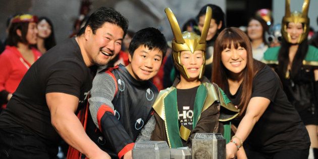 TOKYO, JAPAN - JANUARY 26: (L-R) Kensuke Sasaki, Kennosuke Sasaki, Seinosuke Sasaki and Alira Hokuto attend the 'Thor: The Dark World' premiere at Cinema Mediage on January 26, 2014 in Tokyo, Japan. (Photo by Jun Sato/WireImage)