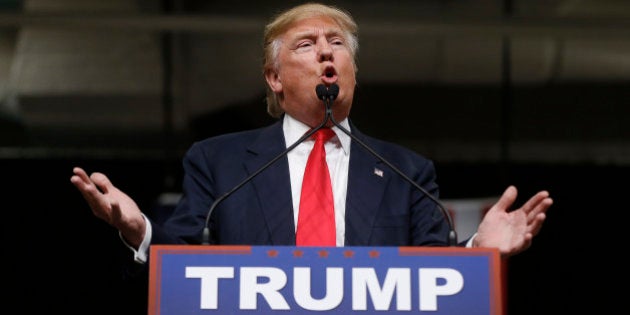 Republican presidential candidate Donald Trump speaks during a campaign stop Friday, Feb. 19, 2016, in North Charleston, S.C. (AP Photo/Matt Rourke)