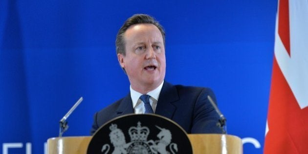 BRUSSELS, BELGIUM - FEBRUARY 20: British Prime Minister David Cameron speaks during a media conference at the end of the European Union (EU) Leaders Summit in Brussels, Belgium on February 20, 2016. (Photo by Dursun Aydemir/Anadolu Agency/Getty Images)