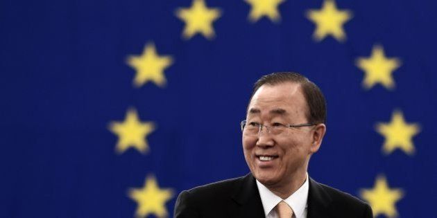 UN Secretary-General Ban Ki-moon arrives to take part in a voting session on the UN Climate Change agreement struck in Paris last year at the European Parliament in Strasbourg, eastern France, on October 4, 2016. The European Parliament overwhelmingly backed the ratification of the Paris climate deal, in a vote attended by UN chief Ban Ki-moon that paves the way for the landmark pact to come into force globally. / AFP / FREDERICK FLORIN (Photo credit should read FREDERICK FLORIN/AFP/Getty Images)