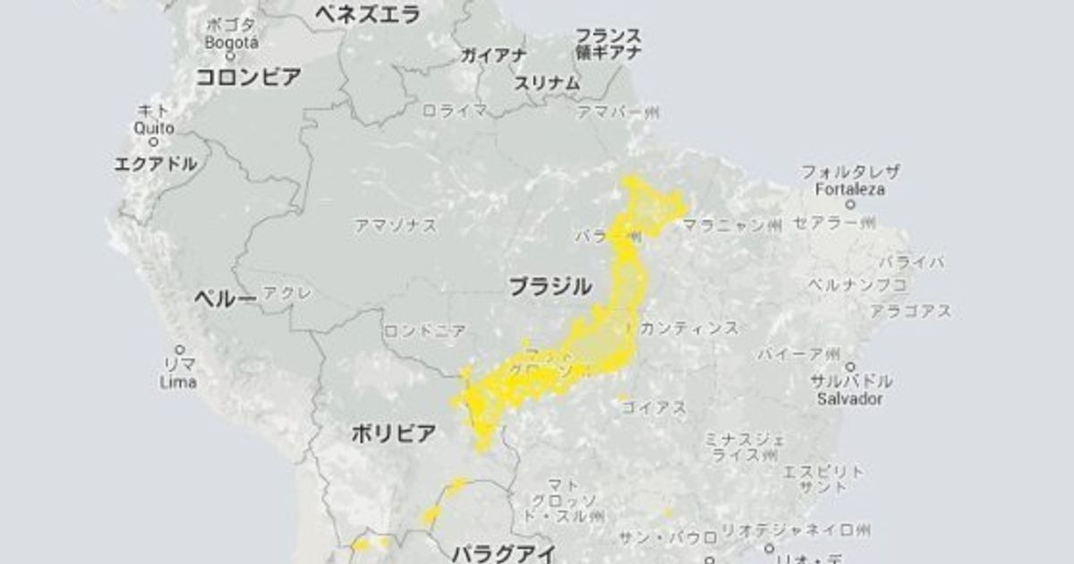 日本と他の国の大きさを比べてみよう 南米大陸に置いてみると 地図 ハフポスト