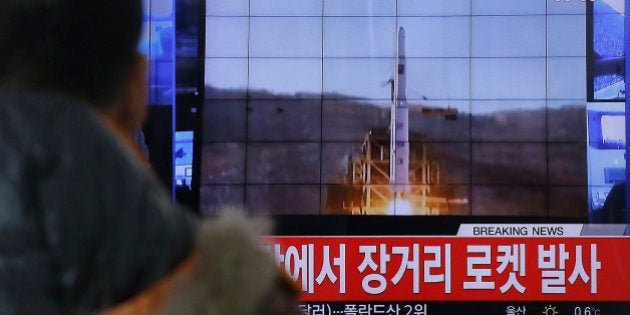 FILE - In this Feb. 7, 2016, photo, a South Korean man watches a TV news program with a file footage about North Korea's rocket launch at Seoul Railway Station in Seoul, South Korea. North Korean nuclear and rocket tests are drawing quick responses from the U.S. that will upset a supposed partner against Pyongyang's weapons development _ China. New efforts to toughen missile defense in South Korea and sanctions legislation moving swiftly through Congress could both hurt Chinese interests. The Chinese are concerned the missile defense system could be used against them, and the U.S. sanctions could hit Chinese companies that trade with North Korea. (AP Photo/Ahn Young-joon)