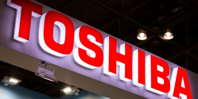 CHIBA, JAPAN - MAY 31: The Toshiba Corp. logo is seen at the 4th Live Entertainment EXPO Tokyo at Makuhari Messe on May 31, 2017 in Chiba, Japan. The Live Entertainment Expo Tokyo is Japan's largest exhibition introducing the latest trends for the professionals in the live entertainment industry, including LED displays, lighting and audio equipments, according to the organiser. (Photo by Tomohiro Ohsumi/Getty Images)