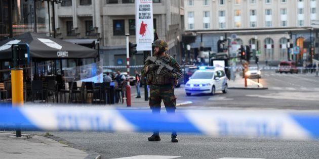 A soldier cordons off an area outside Gare Central in Brussels on June 20, 2017, after an explosion in the Belgian capital. / AFP PHOTO / Emmanuel DUNAND (Photo credit should read EMMANUEL DUNAND/AFP/Getty Images)