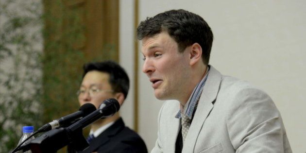 U.S. student Otto Warmbier speaks at a news conference in this undated photo released by North Korea's Korean Central News Agency (KCNA) in Pyongyang February 29, 2016. The U.S. student held in North Korea since early January was detained for trying to steal an item bearing a propaganda slogan from his Pyongyang hotel and has confessed to