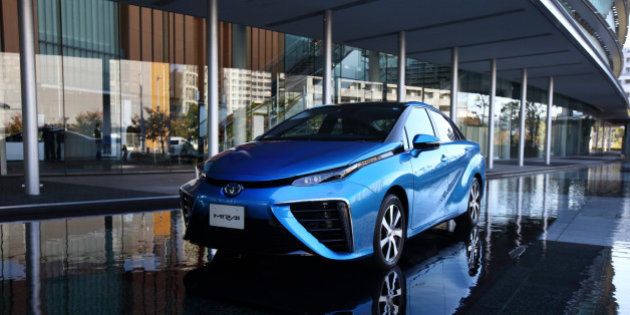 A Toyota Motor Corp. Mirai fuel-cell powered vehicle is displayed during the launch event in Tokyo, Japan, on Tuesday, Nov. 18, 2014. Toyota will start selling its Mirai fuel-cell vehicle next month for 7.24 million yen ($63,000), which Japan will subsidize with the aim of repeating the success of the world's most popular hybrid. Photographer: Tomohiro Ohsumi/Bloomberg via Getty Images