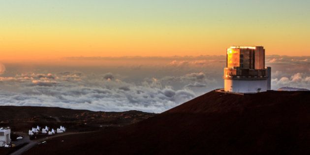 View at Sunset of the Subaru Optical IR Telescope at the Mauna Kea Observatories on the Summit on the Big Island of Hawaii