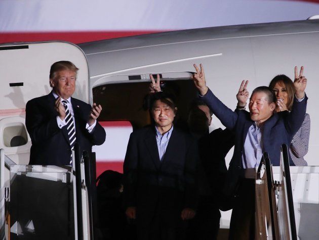 US-PRESIDENT-TRUMP-GREETS-THE-THREE-AMERICANS-FREED-FROM-NORTH-K 