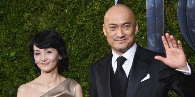 Ken Watanabe, right, and Kaho Minami and arrive at the 69th annual Tony Awards at Radio City Music Hall on Sunday, June 7, 2015, in New York. (Photo by Evan Agostini/Invision/AP)