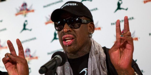 Former NBA basketball player Dennis Rodman speaks at a news conference in New York September 9, 2013. North Korean leader Kim Jong-un has a baby daughter, seemingly guaranteeing the future of a dynasty has ruled the isolated and impoverished state for three generations, according to Rodman who met Kim last week. REUTERS/Eric Thayer (UNITED STATES - Tags: ENTERTAINMENT POLITICS SPORT BASKETBALL)