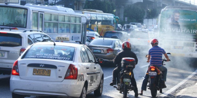 CUBAO, QUEZON CITY, PHILIPPINES - 2016/01/15: Motorcycle during heavy traffic near EDSA Highway. Philippines is known to have the 'Worst Traffic in the World' according to Metro Manila (CNN Philippines) based on a global evaluation conducted by Waze, a GPS-based navigation app. (Photo by Herman Lumanog/Pacific Press/LightRocket via Getty Images)