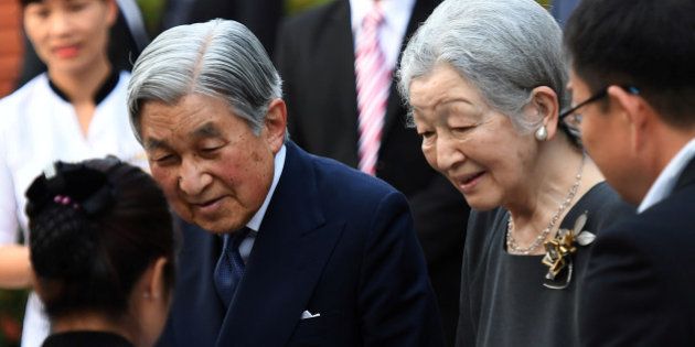 Japan's Emperor Akihito and Empress Michiko arrive at a meeting with Japanese volunteers from Japanese International Cooperation Agency (JICA), in the central city of Hue, Vietnam's former imperial city, on March 4, 2017. REUTERS/Hoang Dinh Nam/Pool