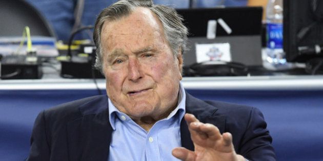 Apr 2, 2016; Houston, TX, USA; United States former President George H.W. Bush in attendance before the 2016 NCAA Men's Division I Championship semi-final game between the Oklahoma Sooners and Villanova Wildcats at NRG Stadium. Mandatory Credit: Robert Deutsch-USA TODAY Sports