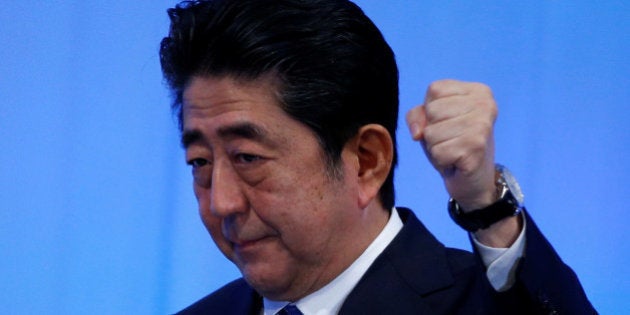 Japan's Prime Minister Shinzo Abe speaks during his ruling Liberal Democratic Party's (LDP) annual party convention in Tokyo, Japan, March 5, 2017. REUTERS/Toru Hanai