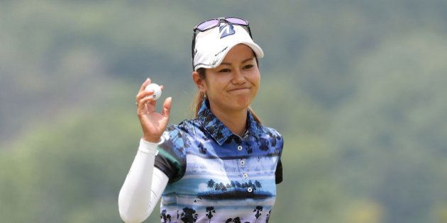 TOYOTA, JAPAN - MAY 21: Ai Miyazato of Japan reacts after a putt on the 18th green during the final round of the Chukyo Television Bridgestone Ladies Open at the Chukyo Golf Club Ishino Course on May 21, 2017 in Toyota, Japan. (Photo by Chung Sung-Jun/Getty Images)