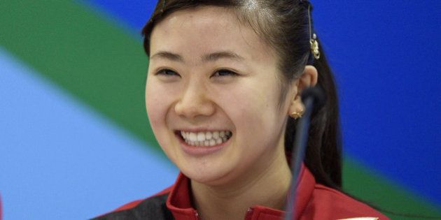 Olympic table tennis players Ai Fukuhara of Japan gives a press conference at Riocentro complex in Rio de Janeiro, on August 3, 2016, ahead of the Rio 2016 Olympic Games. / AFP / JUAN MABROMATA (Photo credit should read JUAN MABROMATA/AFP/Getty Images)