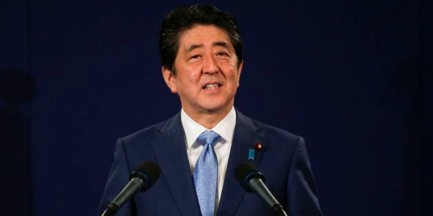 Japanese Prime Minister Shinzo Abe speaks during a press conference in London on April 29, 2017 to sum up his visits to Russia and the UK. Abe concluded a three day visit to Russia and the UK where he met with President Vladimir Putin in Moscow and Britain's Prime Minister Theresa May and discussed various issues including the world economy and global security. / AFP PHOTO / Daniel LEAL-OLIVAS (Photo credit should read DANIEL LEAL-OLIVAS/AFP/Getty Images)