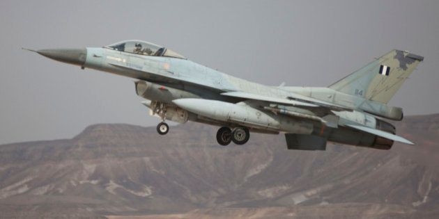 EILAT, ISRAEL - DECEMBER 09: A Greek F-16 jet takes off on December 9, 2014 at the Ovda airbase in the Negev Desert near Eilat, southern Israel. Israel and Greece concluded a Joint Air Forces drill during the joint IDF-Hellenic Air Force drill week. On Sunday, official Syrian media reported that Israeli jets had bombed targets near Damascus International Airport and in the town of Dimas, north of Damascus and near the border with Lebanon. (Photo by Lior Mizrahi/Getty Images)